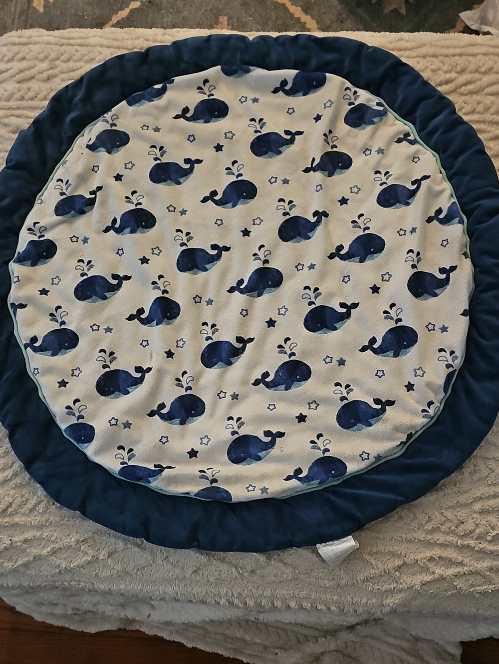 Whale Print Round Baby Play Mat in Navy and White